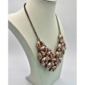 Vintage-Style Beaded‎ Bib Necklace Blush Pink Mocha Faux Pearls Feminine Costume